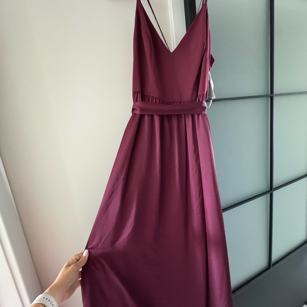 David's Bridal Wine color Sleeveless V-Neck dress